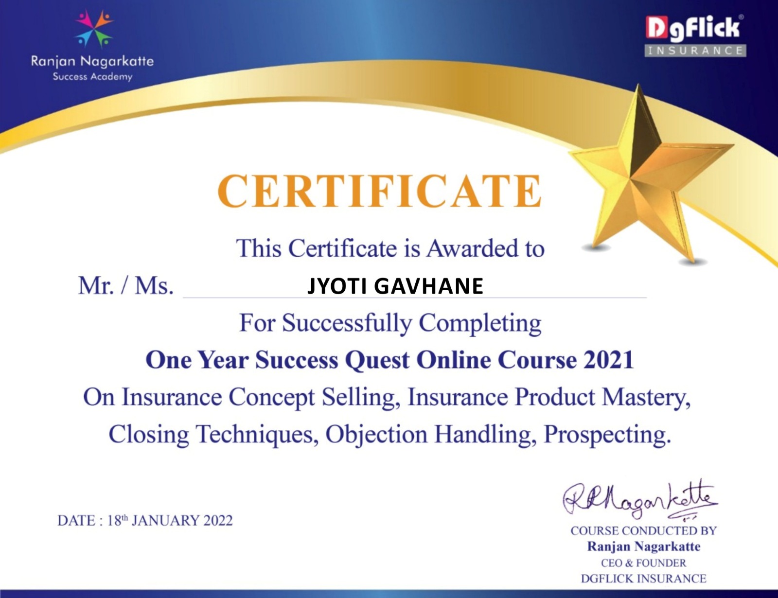 Certificate oF Success Quest Online Course 2021
